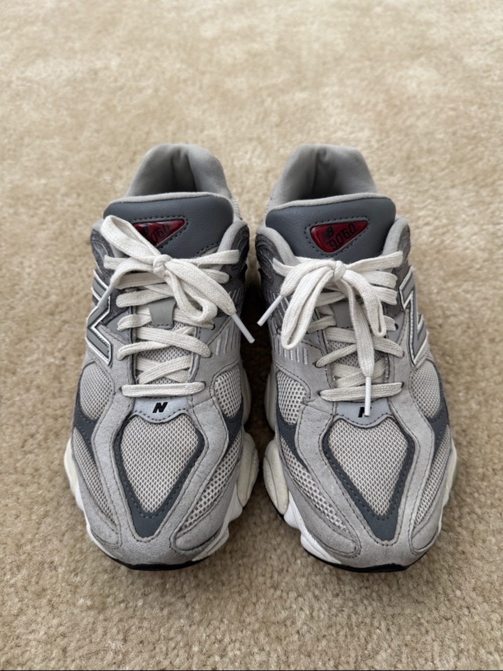 New Balance Grey & White Mesh Suede Sneakers